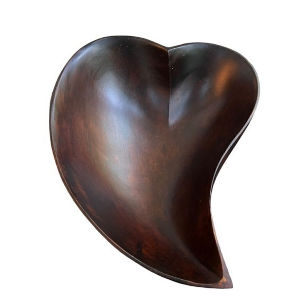 Wood carved heart shaped bowl 14x4.5”